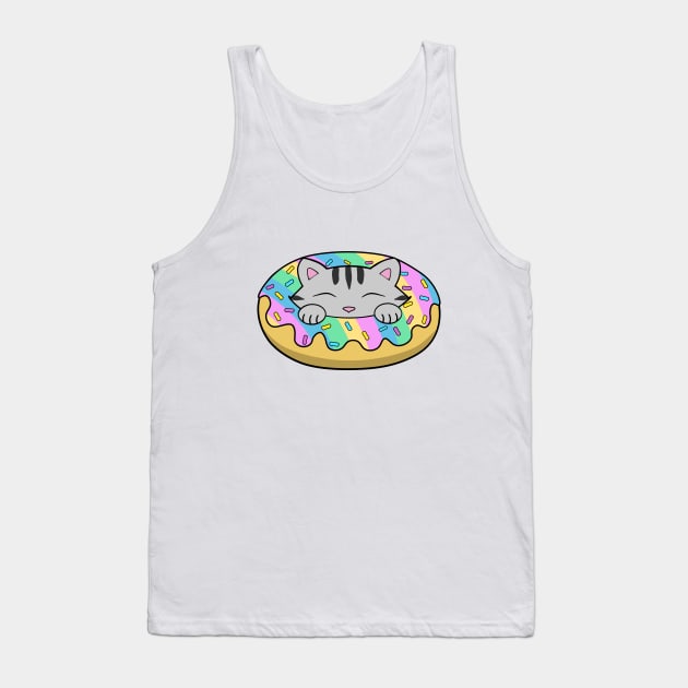 Pastel Rainbow Donut Cat Tank Top by Purrfect